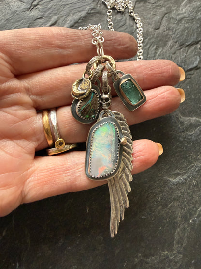 Wing Charm and Gemstone Necklace