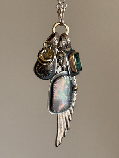 Wing Charm and Gemstone Necklace