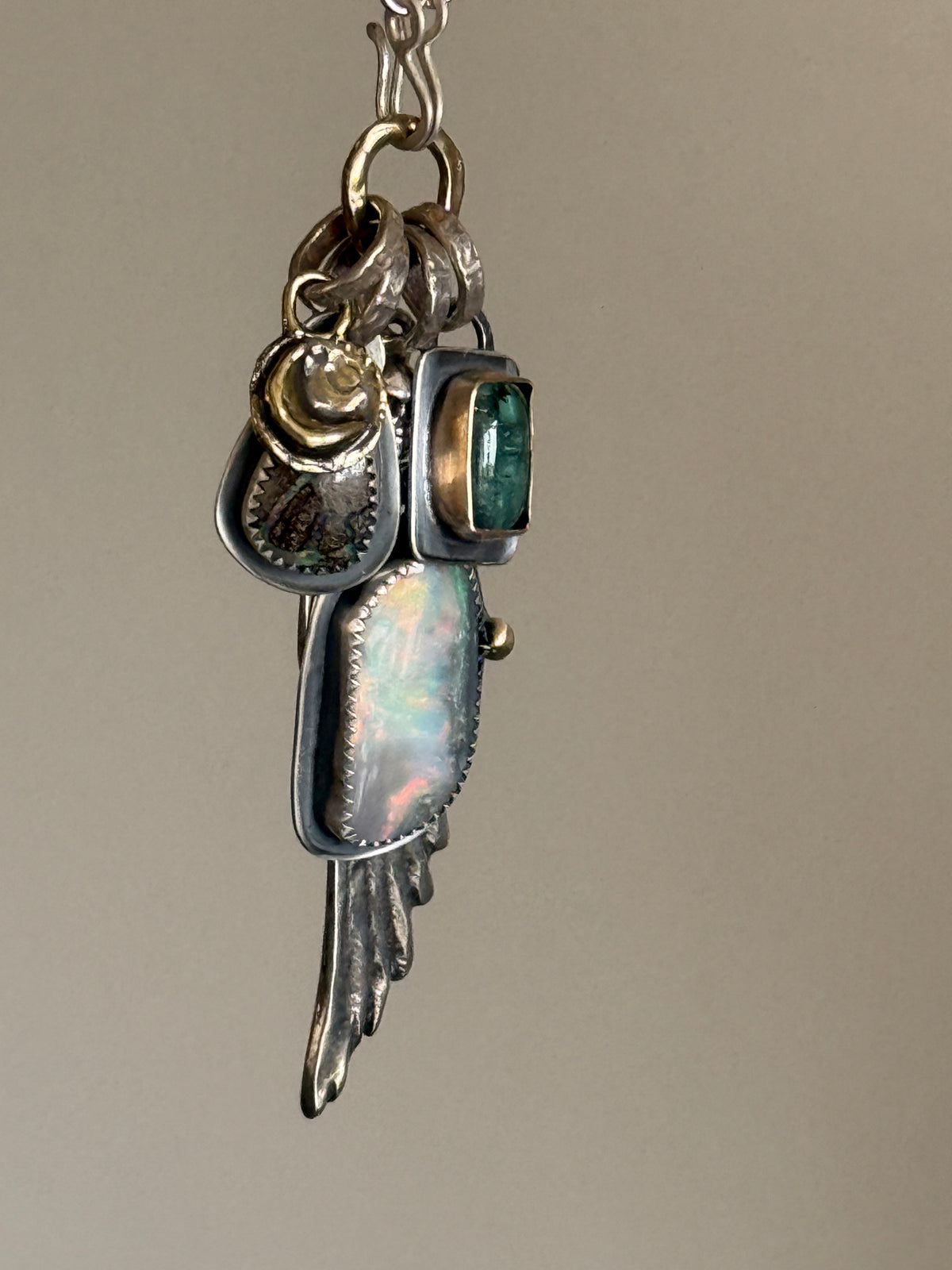 Wing Charm and Gemstone Necklace