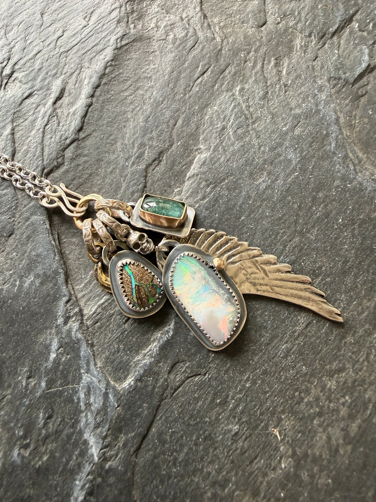 Wing Charm and Gemstone Necklace