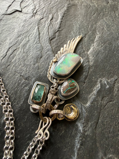 Wing Charm and Gemstone Necklace