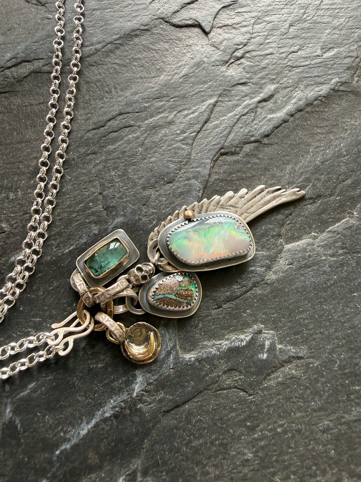 Wing Charm and Gemstone Necklace