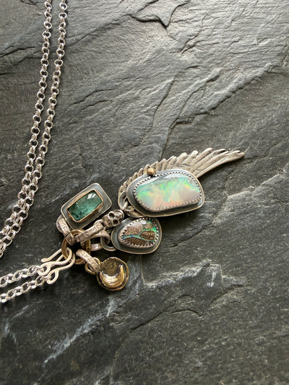 Wing Charm and Gemstone Necklace