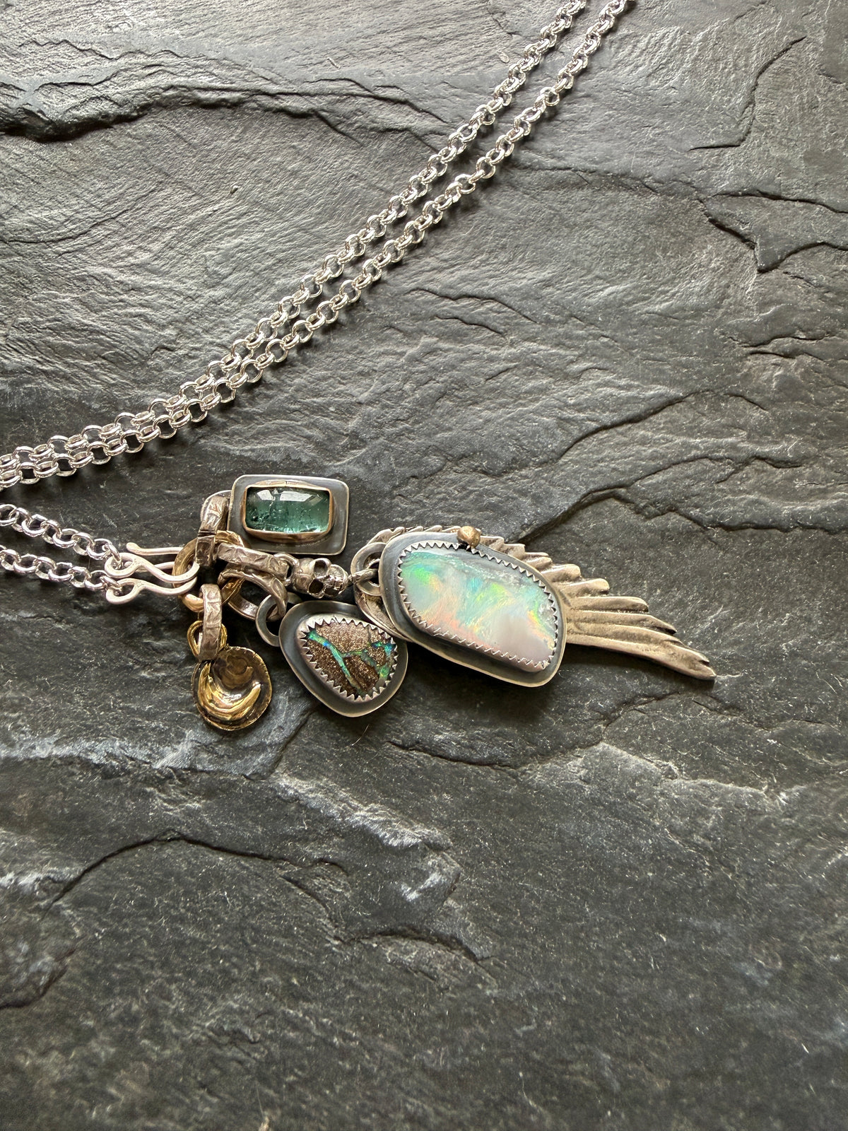 Wing Charm and Gemstone Necklace