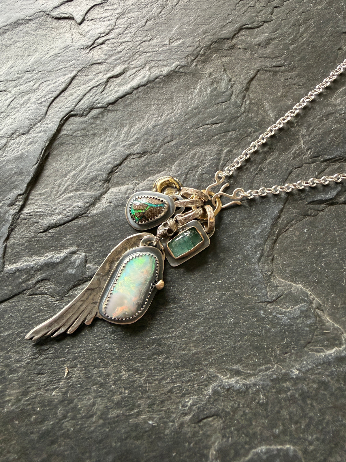 Wing Charm and Gemstone Necklace