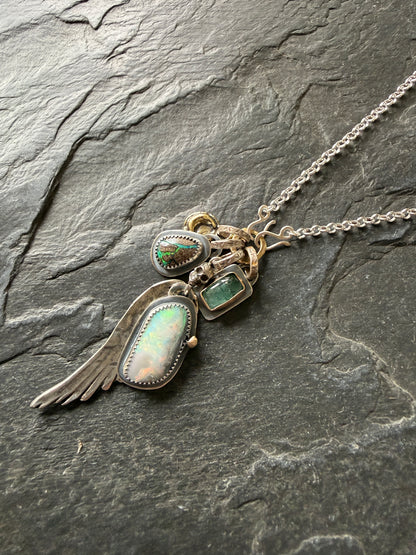 Wing Charm and Gemstone Necklace