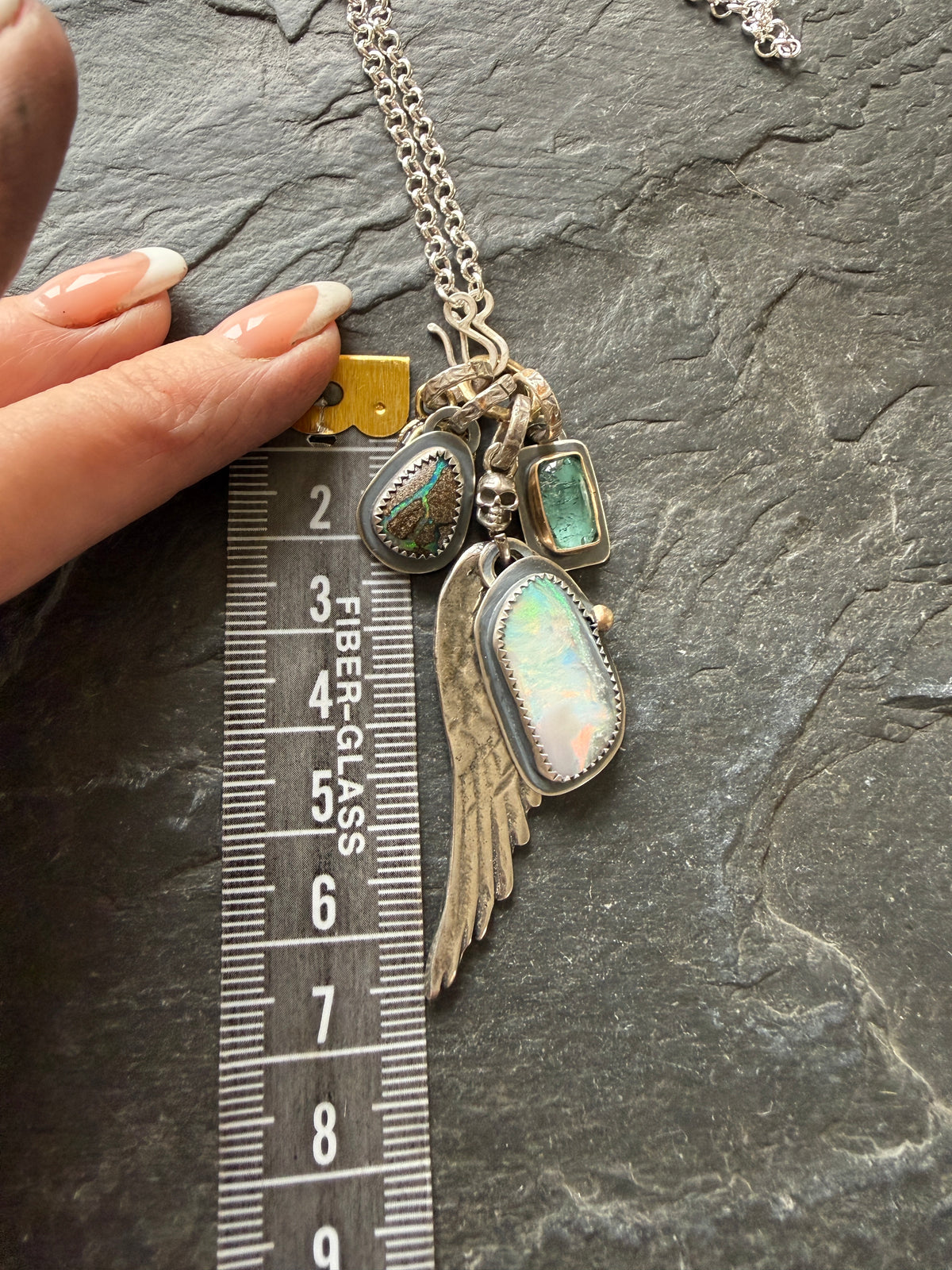 Wing Charm and Gemstone Necklace