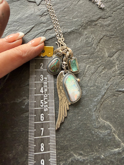 Wing Charm and Gemstone Necklace