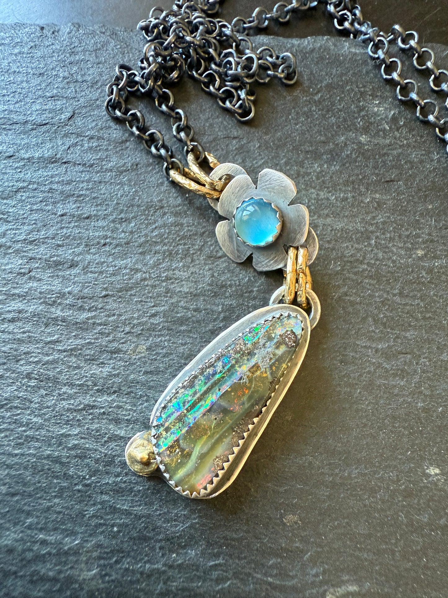 Blue Topaz and Opal Necklace