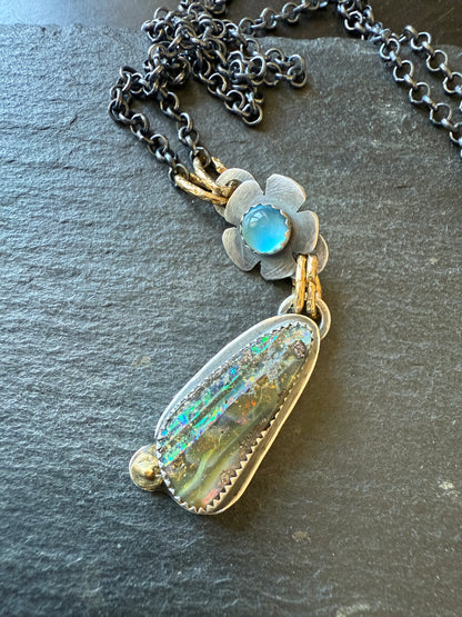 Blue Topaz and Opal Necklace
