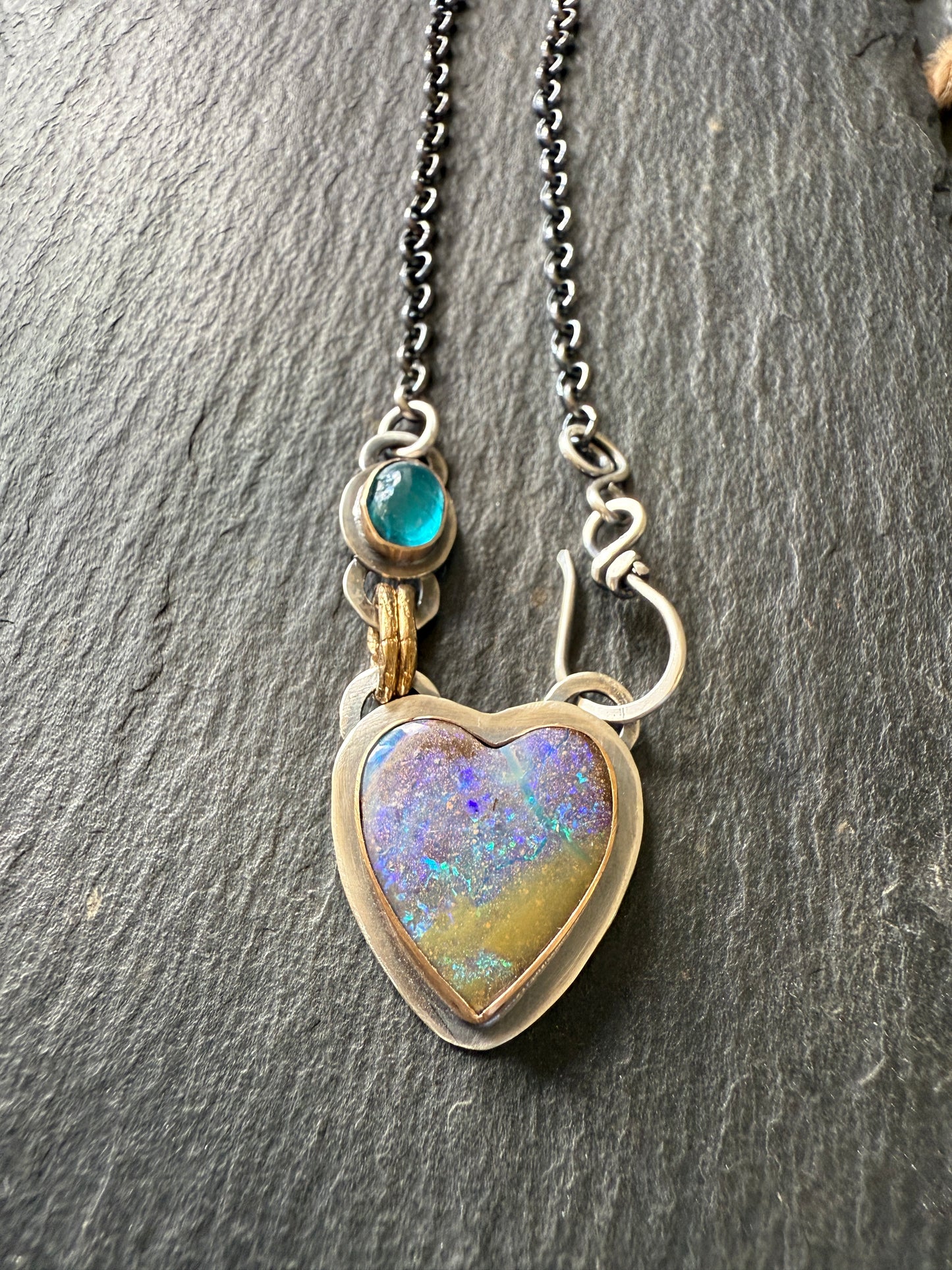 Heart Opal and Blue Apatite Necklace