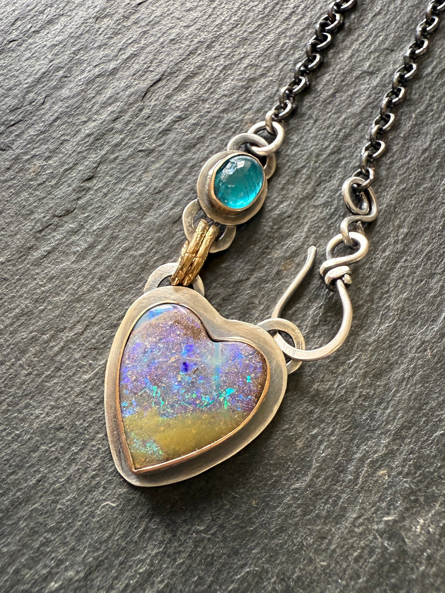 Heart Opal and Blue Apatite Necklace