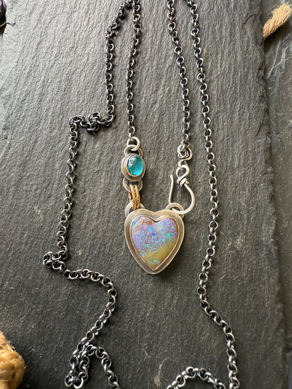 Heart Opal and Blue Apatite Necklace