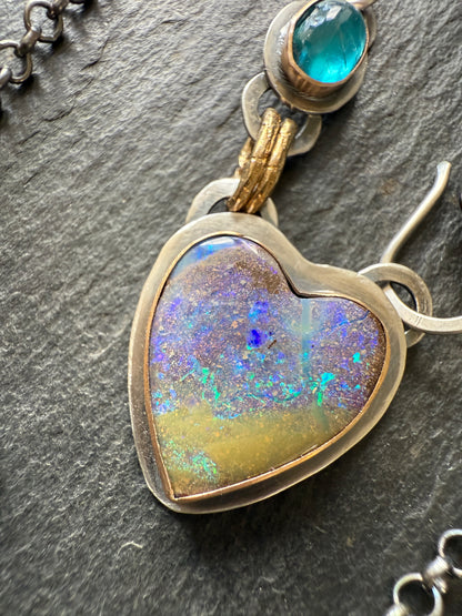 Heart Opal and Blue Apatite Necklace