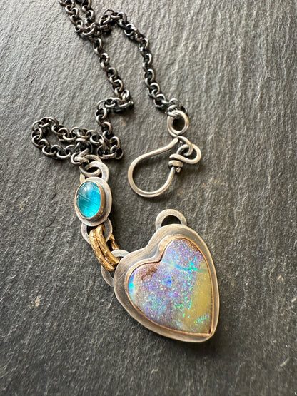 Heart Opal and Blue Apatite Necklace