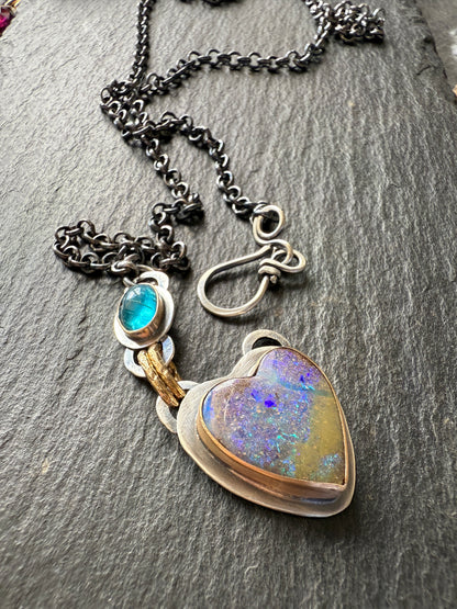 Heart Opal and Blue Apatite Necklace