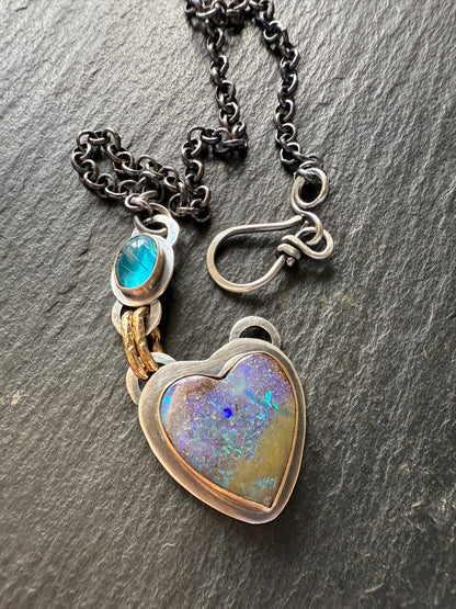 Heart Opal and Blue Apatite Necklace