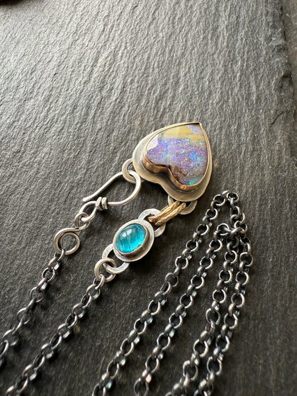 Heart Opal and Blue Apatite Necklace