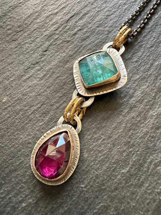 Pink Garnet & Kyanite Pendant
