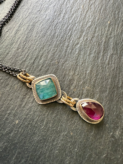 Pink Garnet & Kyanite Pendant