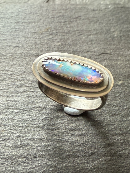 Layered boulder opal ring