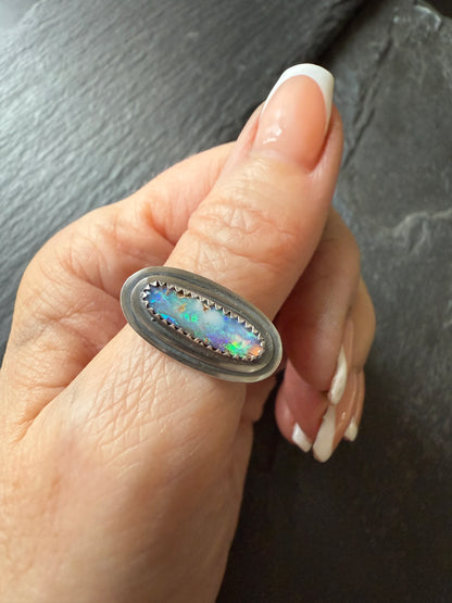 Layered boulder opal ring