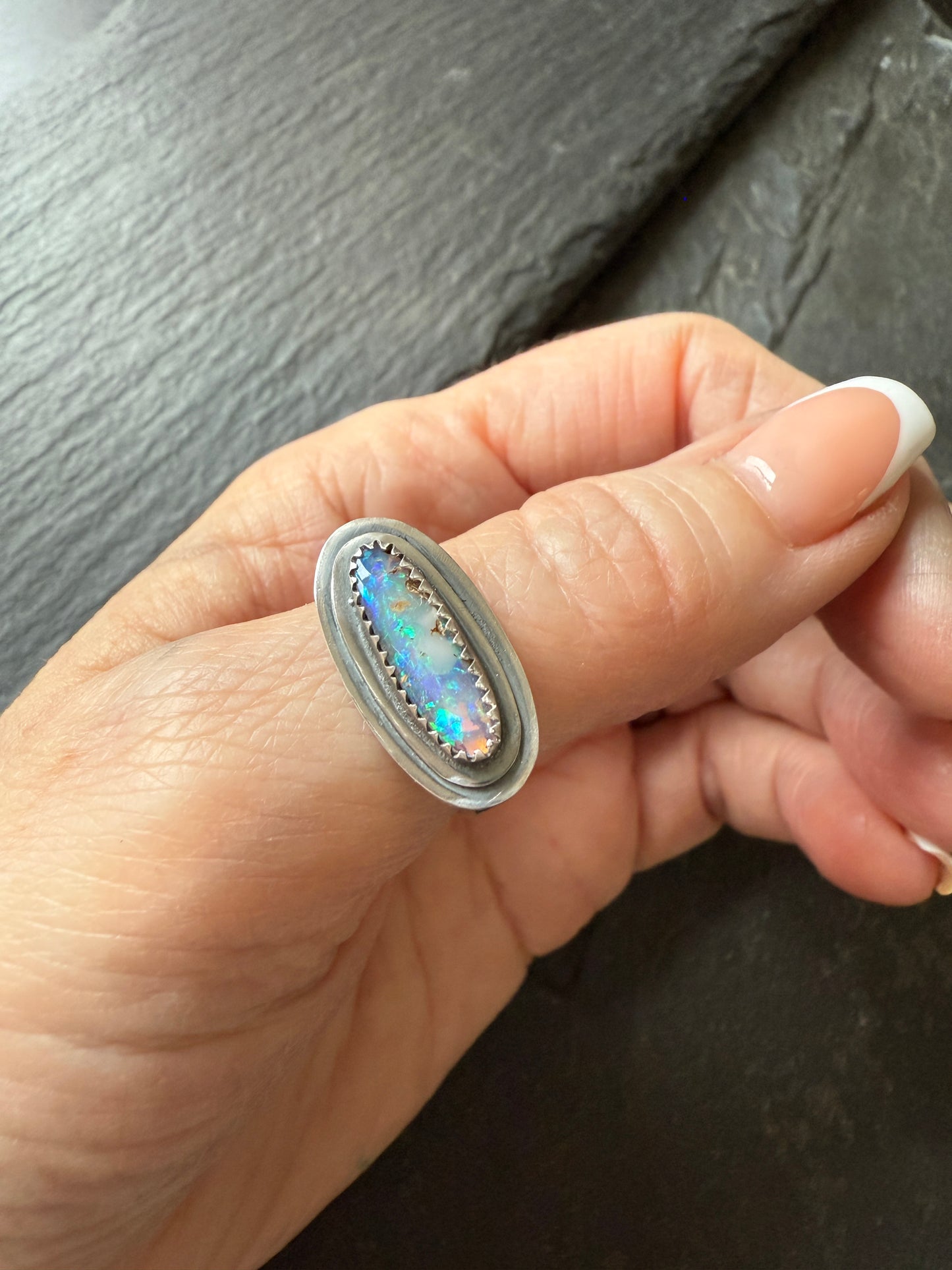 Layered boulder opal ring