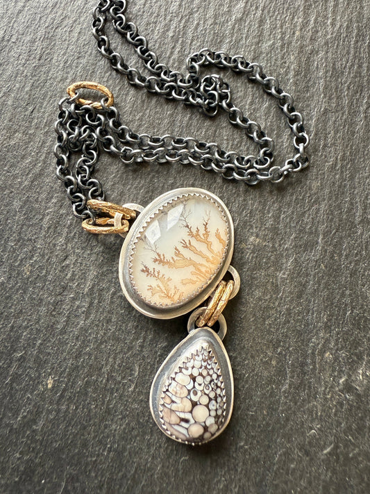 Agate and Fossilised Stone Pendant