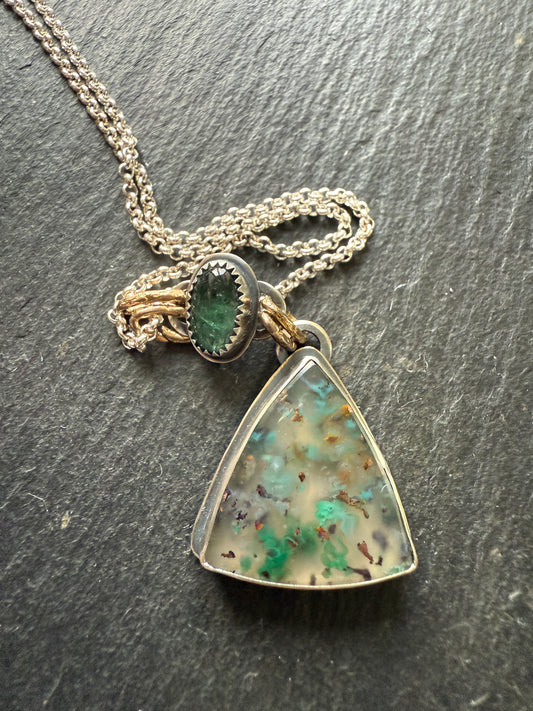 Chrysocolla and Tourmaline Pendant