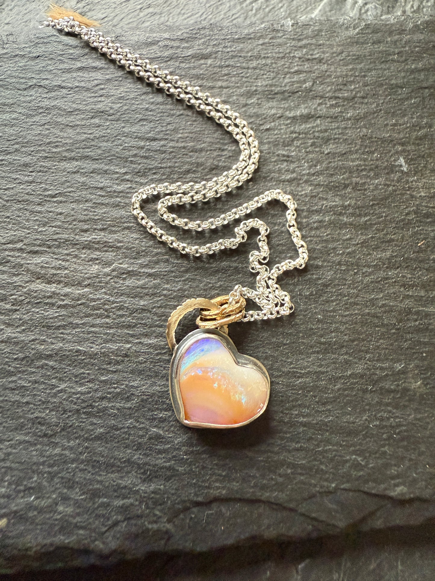 Peach Heart Opal Necklace