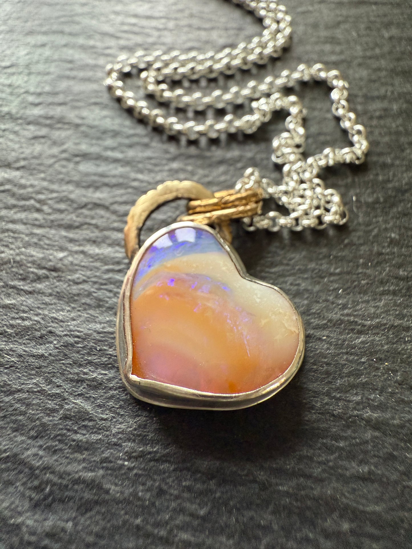 Peach Heart Opal Necklace