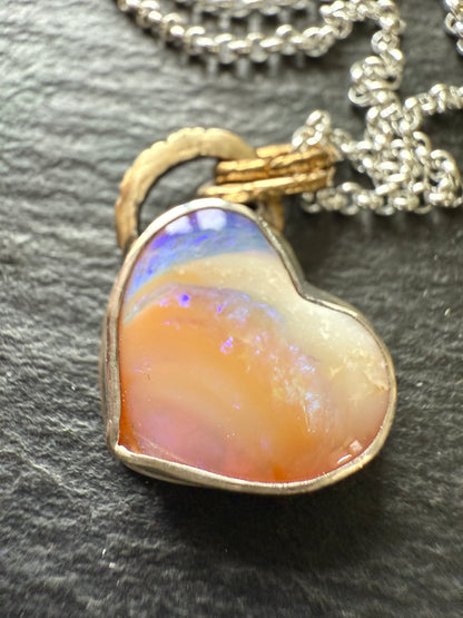 Peach Heart Opal Necklace