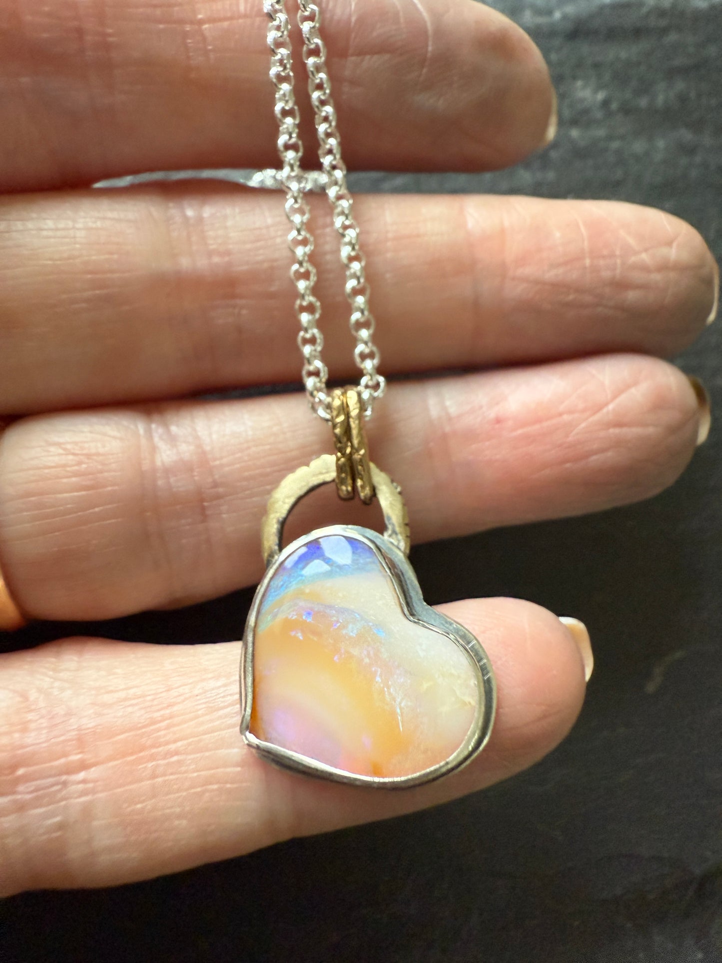 Peach Heart Opal Necklace