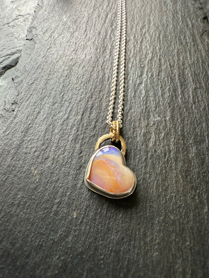 Peach Heart Opal Necklace
