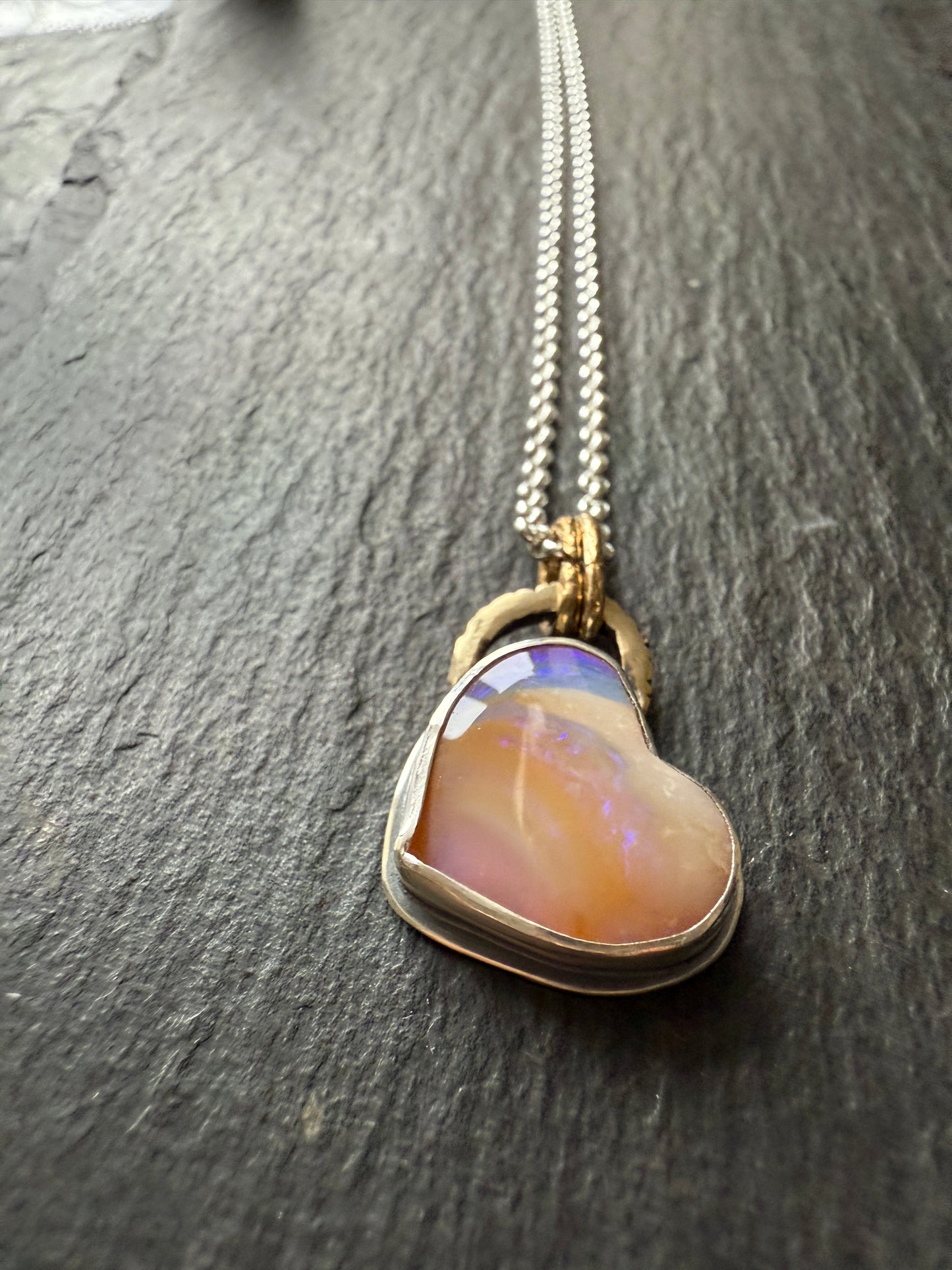Peach Heart Opal Necklace