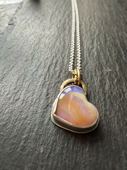 Peach Heart Opal Necklace