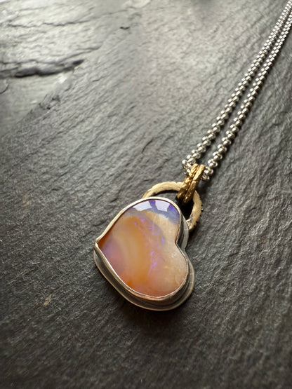 Peach Heart Opal Necklace