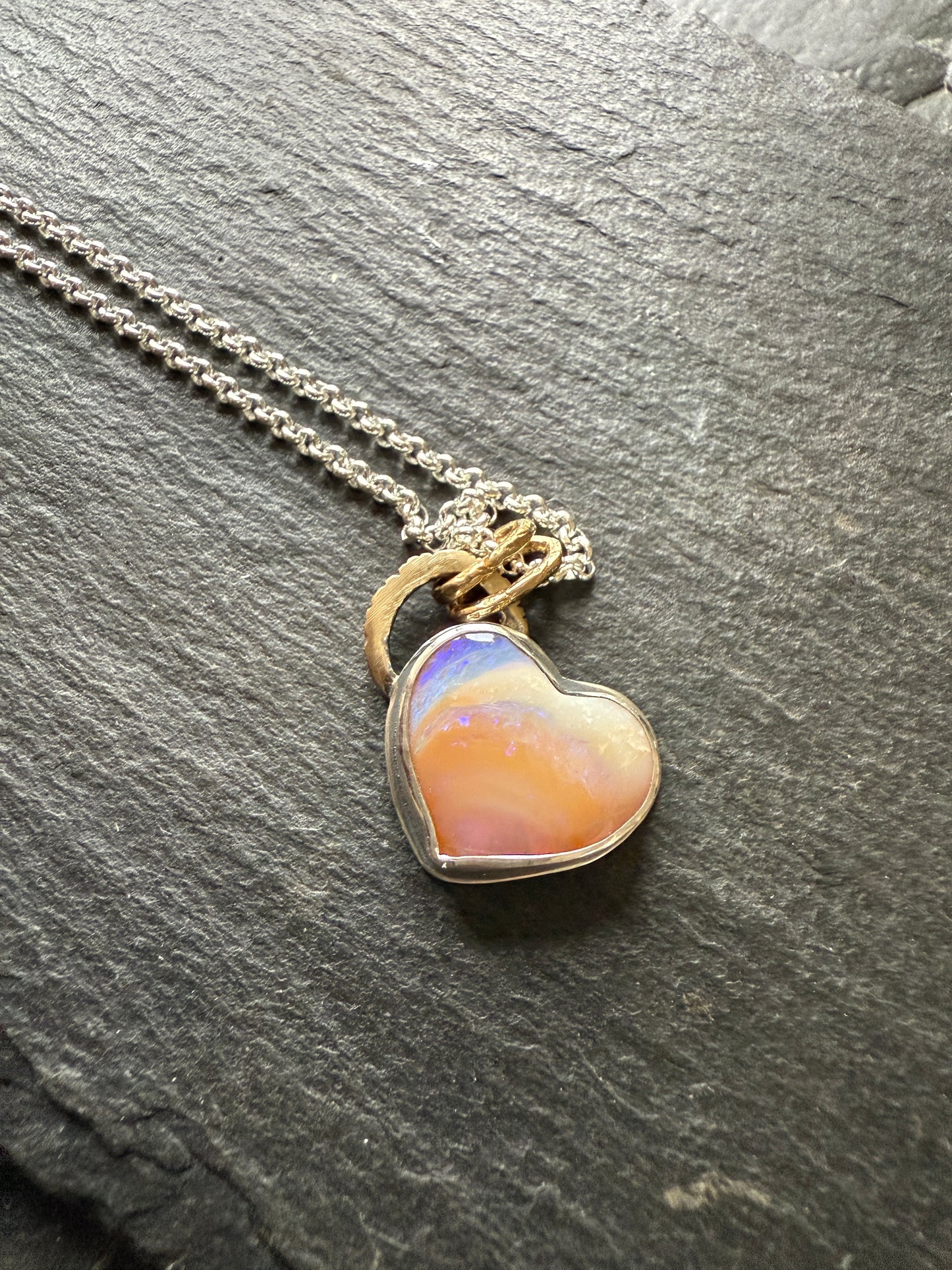 Peach Heart Opal Necklace