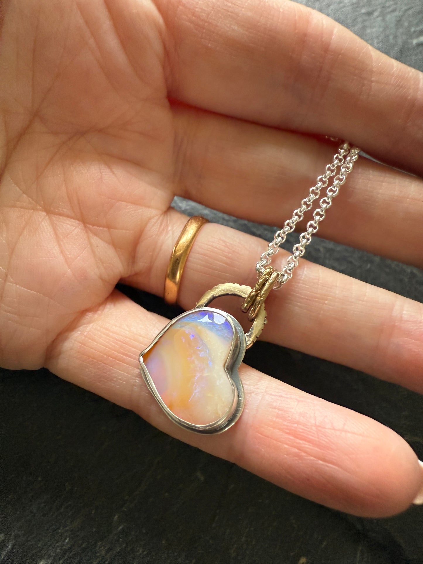 Peach Heart Opal Necklace
