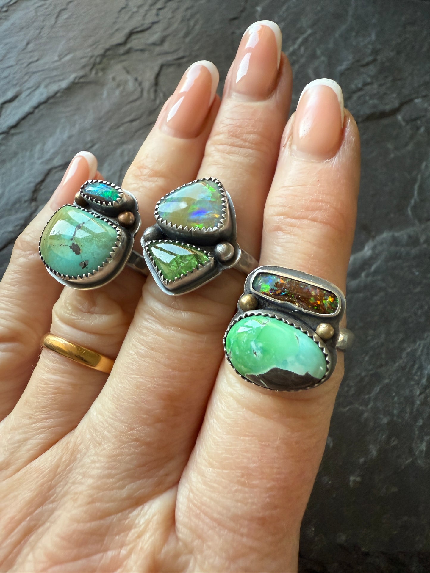 Boulder Opal and Turquoise Ring 6 1/4 US