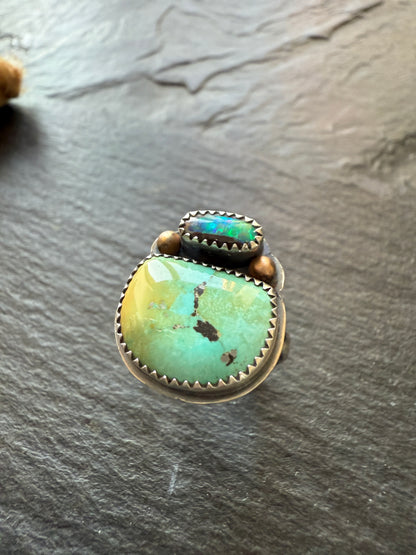 Turquoise & Opal Ring 6.5 US