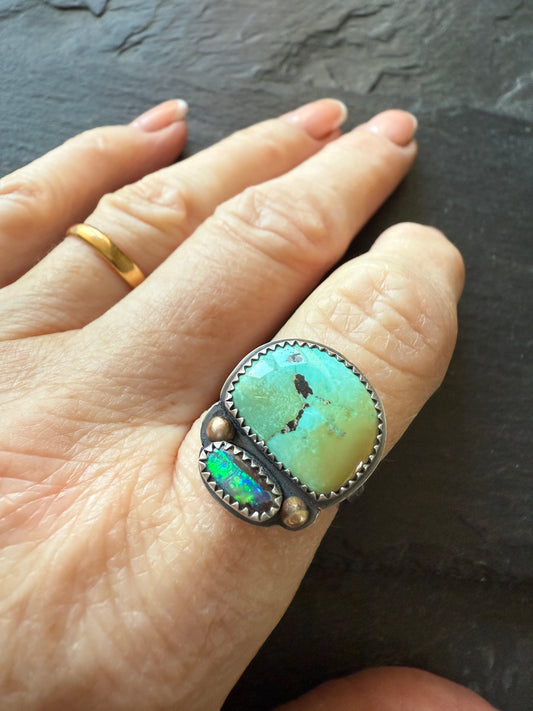 Turquoise & Opal Ring 6.5 US