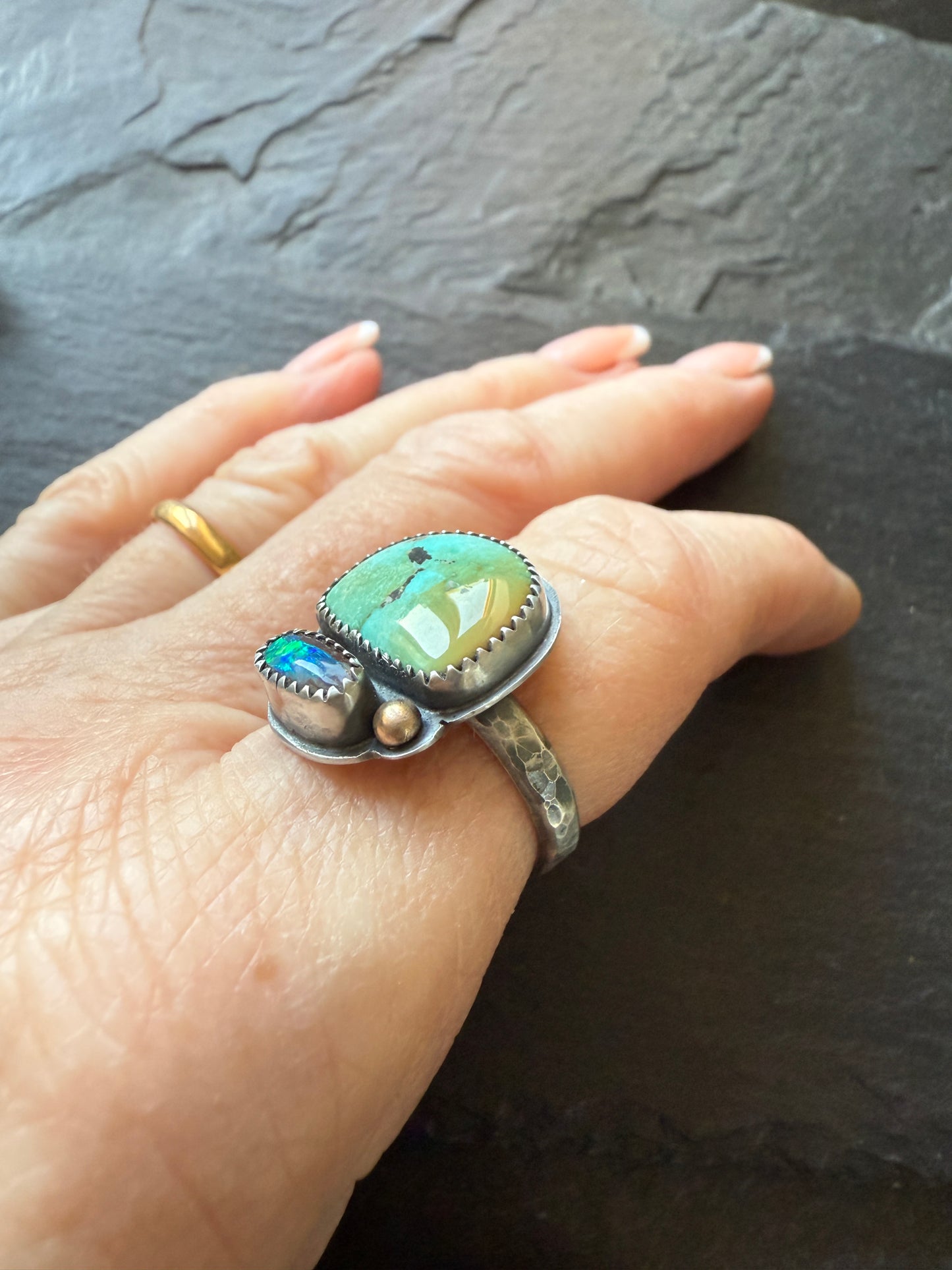 Turquoise & Opal Ring 6.5 US