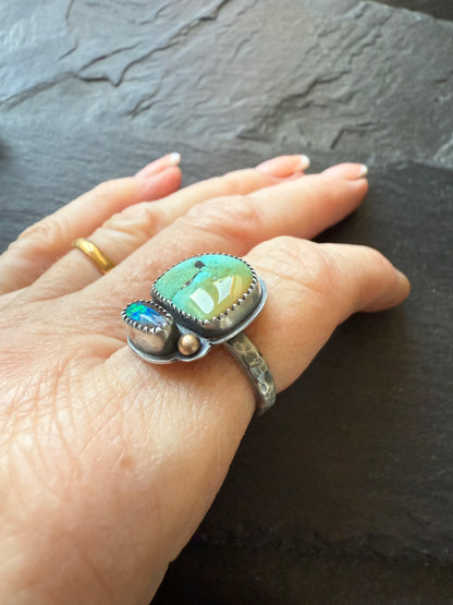 Turquoise & Opal Ring 6.5 US