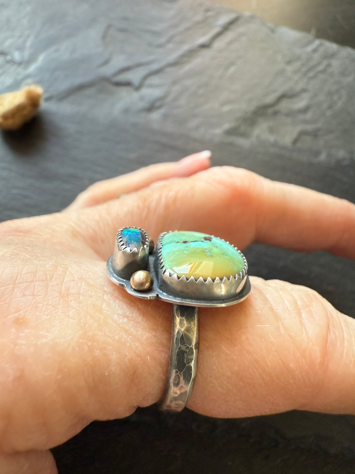 Turquoise & Opal Ring 6.5 US