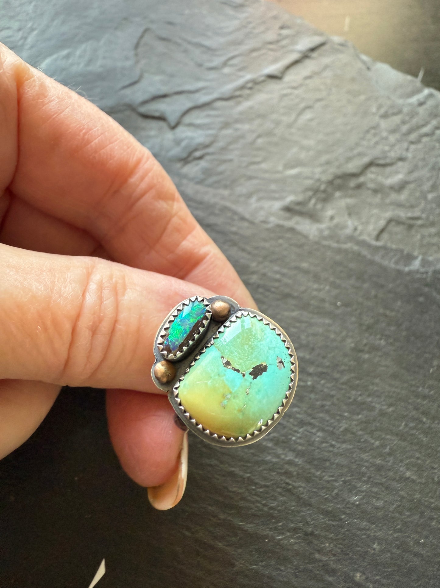 Turquoise & Opal Ring 6.5 US