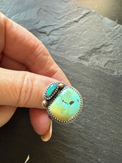 Turquoise & Opal Ring 6.5 US