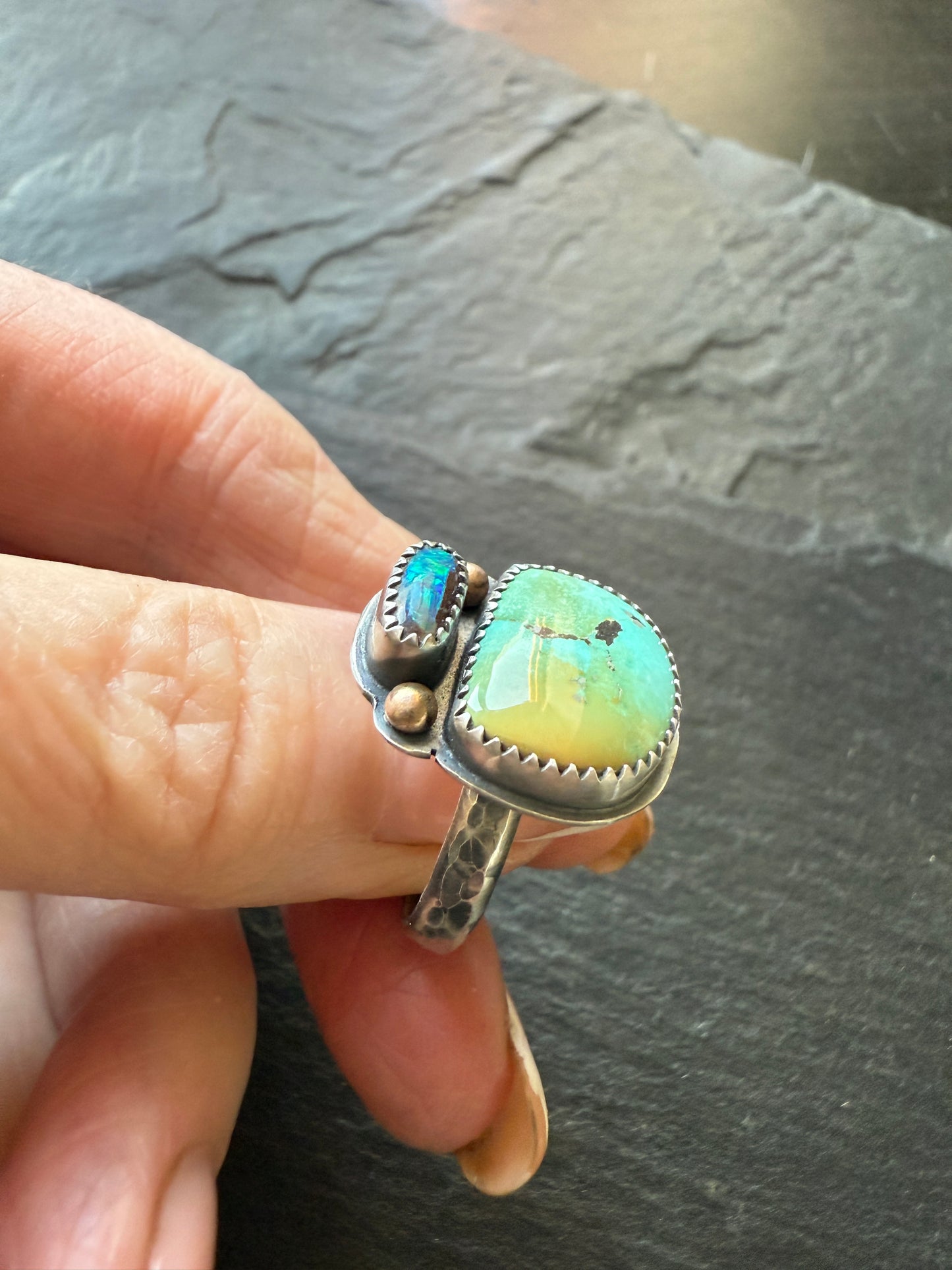 Turquoise & Opal Ring 6.5 US