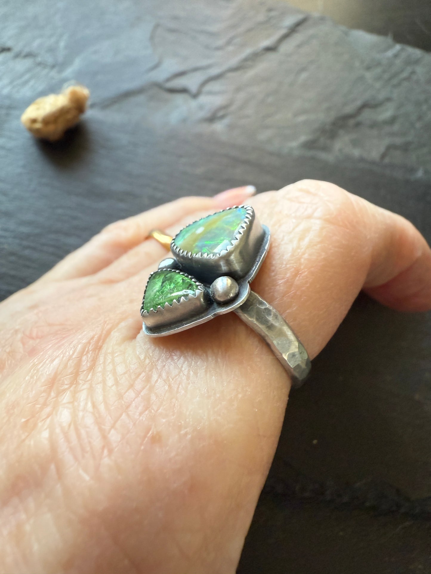 Opal and Tsavorite Garnet Ring 7 1/4 US