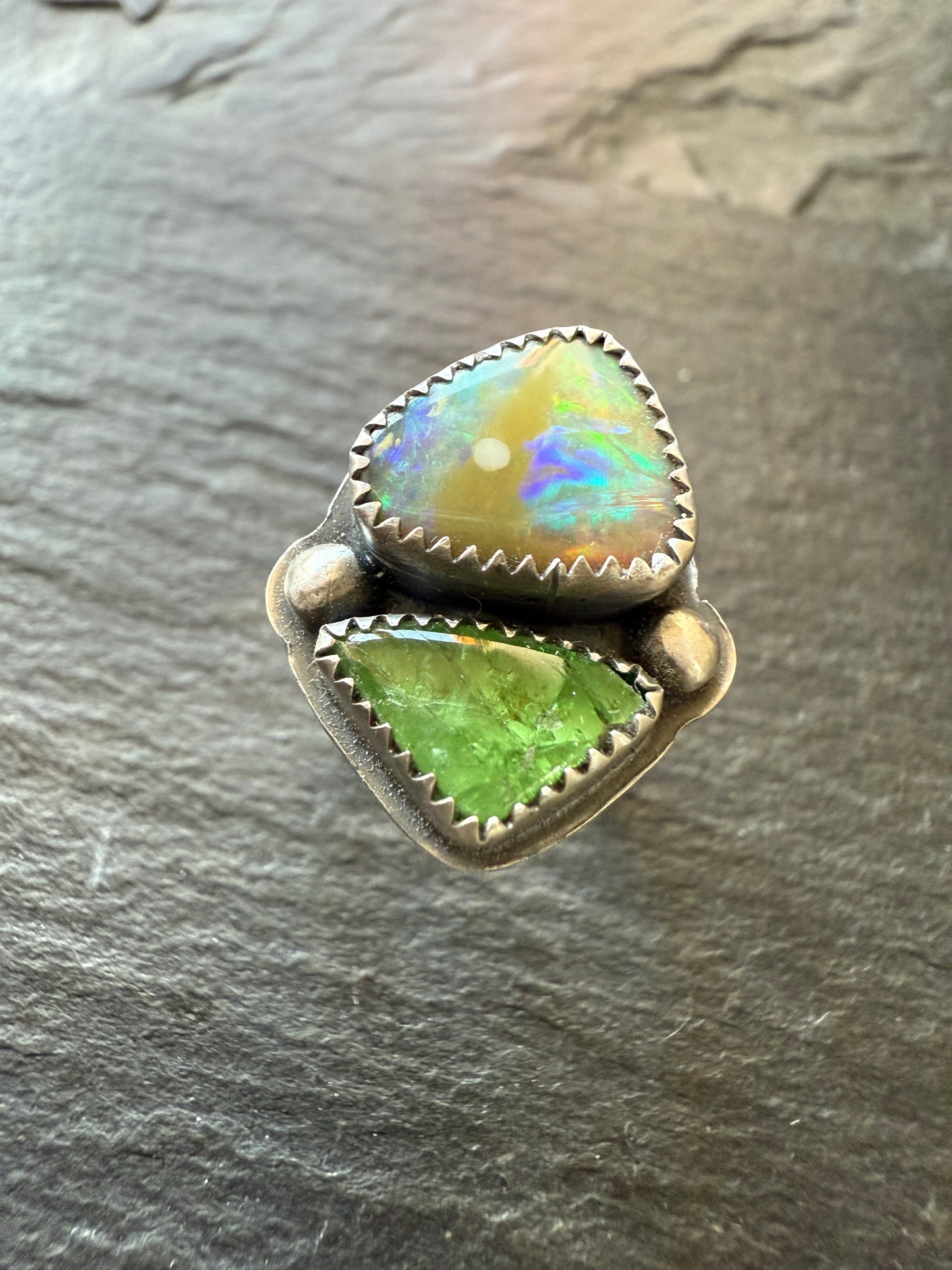 Opal and Tsavorite Garnet Ring 7 1/4 US